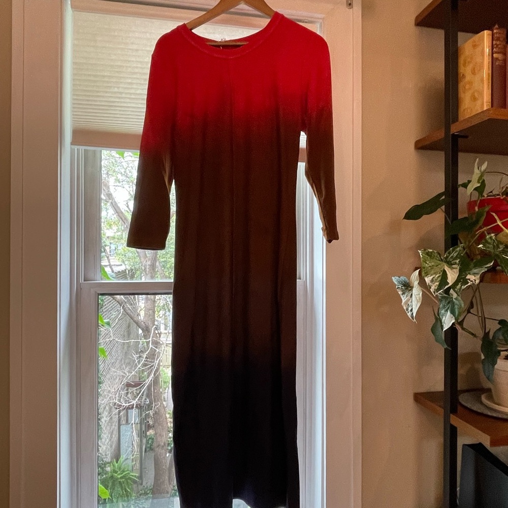 NWT with tags Raquel Allegra Red Purple Strips Treatment Heather Dress